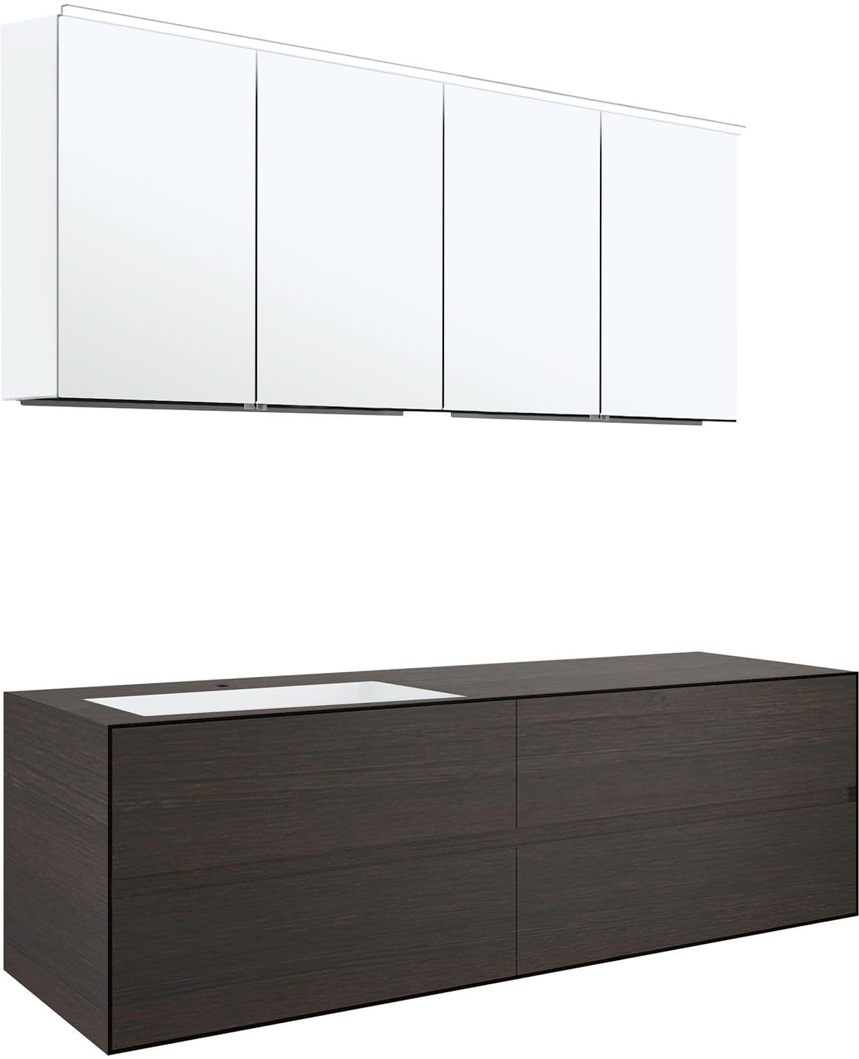 MEUBLE 4 TIROIRS+ LAVABO SOUS ENCASTRER GAUCHE TENSO 160CM +TROU ROBINET WENGE AVEC ARMOIRE TOILETTE
