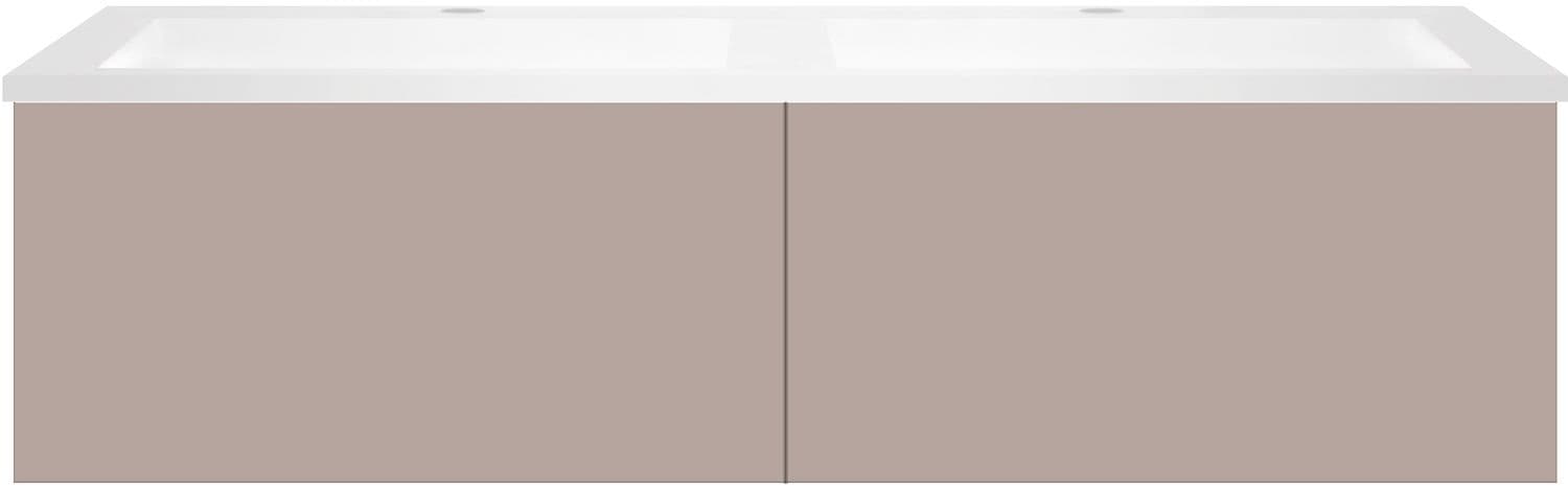 SOUS MEUBLE COFFEE 2 TIROIRS 120 DUO BASALTGRIJS +DOUBLE LAVABO EN MARBRE SYNTHETIQUE BLANC