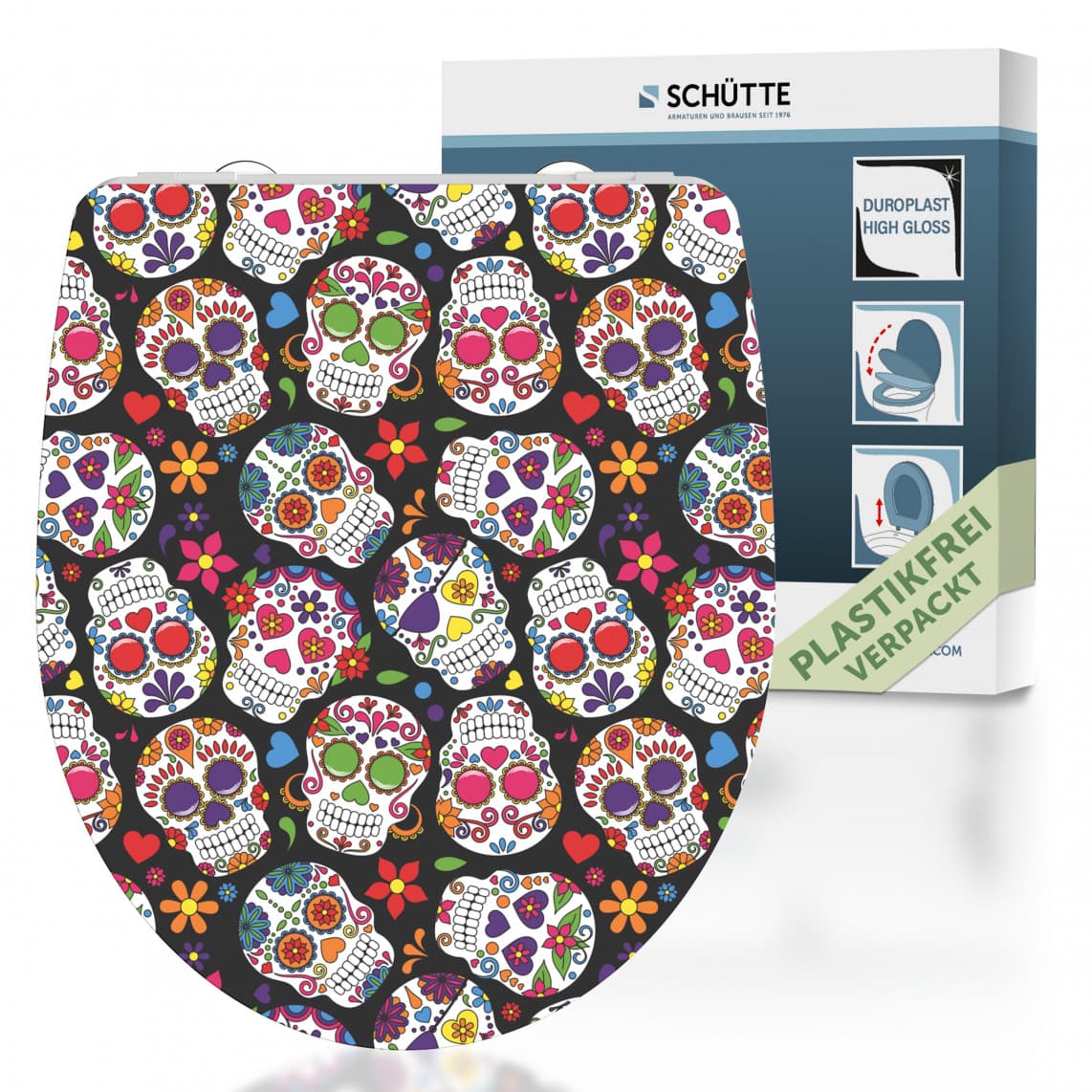 82586 abattant WC en Duroplast HG CRAZY SKULL, avec frein de chute et déclipsable