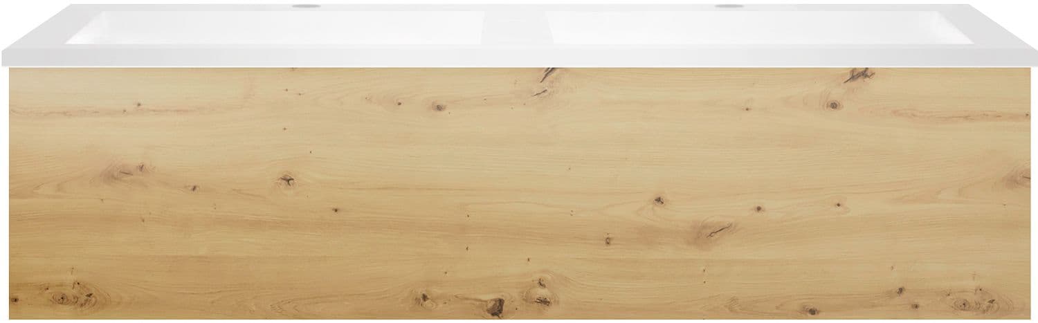 SOUS MEUBLE COFFEE 1 TIROIR 120 DUO CHENE URBAN + LAVABO DOUBLE EN MARBRE SYNTHETIQUE BLANC MAT