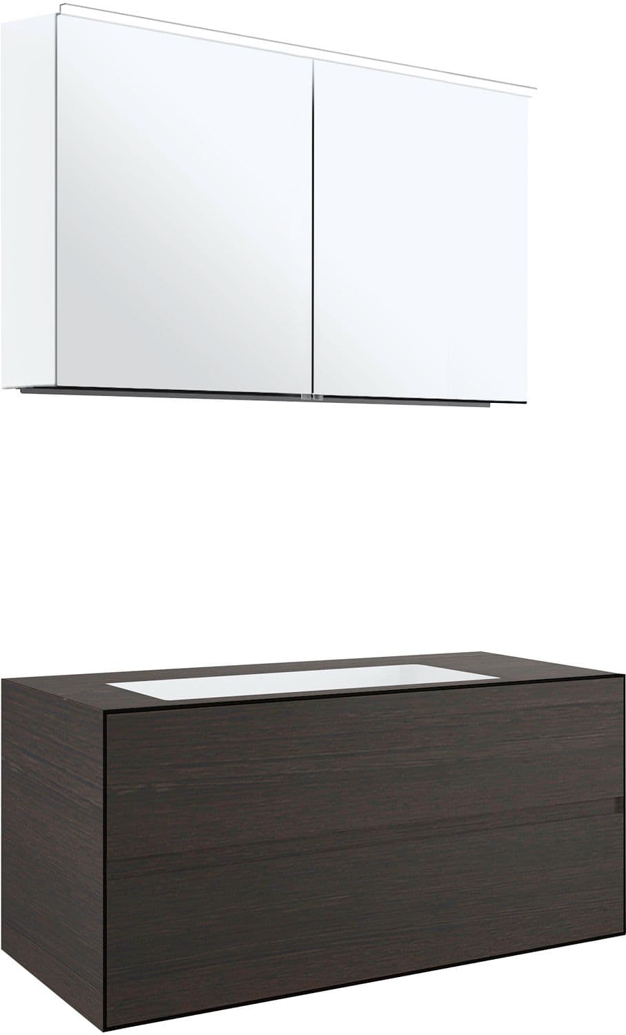 MEUBLE 2 TIROIRS+ LAVABO SOUS ENCASTRER CENTRAL TENSO 120CM SANS TROU ROBINET WENGE AVEC ARMOIRE TOILETTE