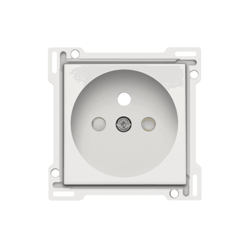 Set de finition pour prise de courant avec broche de terre et obturateurs de protection, profondeur d’encastrement de 28,5 mm, couleur white coated