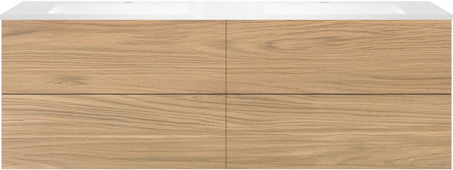 SOUS MEUBLE COFFEE 4 TIROIRS 180 DUO CHENE CLASSIQUE +DOUBLE LAVABO BLANC MAT