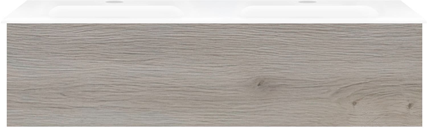 SOUS MEUBLE COFFEE 1 TIROIR 120 DUO CHENE ARGENT + DOUBLE LAVABO EN PORCELAINE BLANC