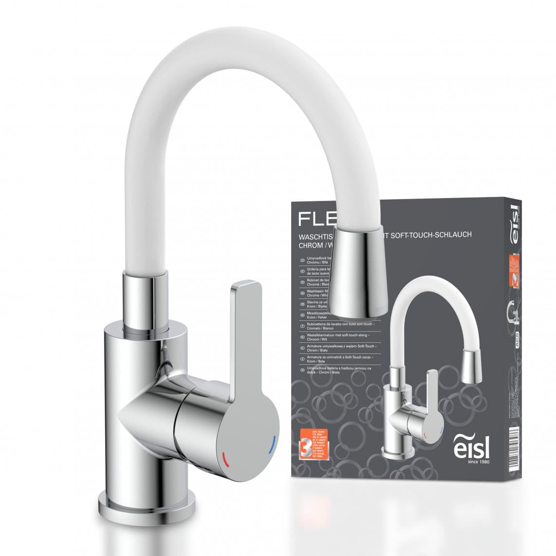 NI075FLCRW FLEXO Mitigeur lavabo, chromé/blanc, avec bec flexible