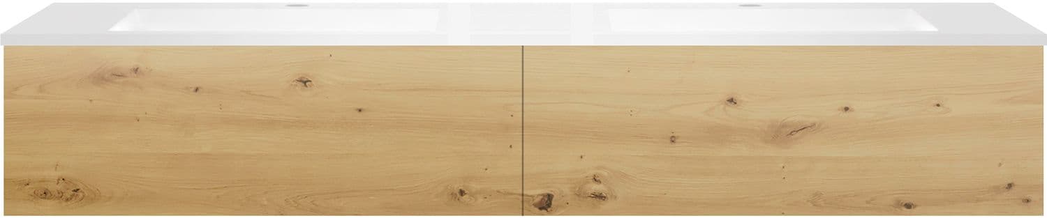 SOUS MEUBLE COFFEE 2 TIROIRS 180 DUO CHENE URBAN +DOUBLE LAVABO EN MARBRE SYNTHETIQUE BLANC MAT