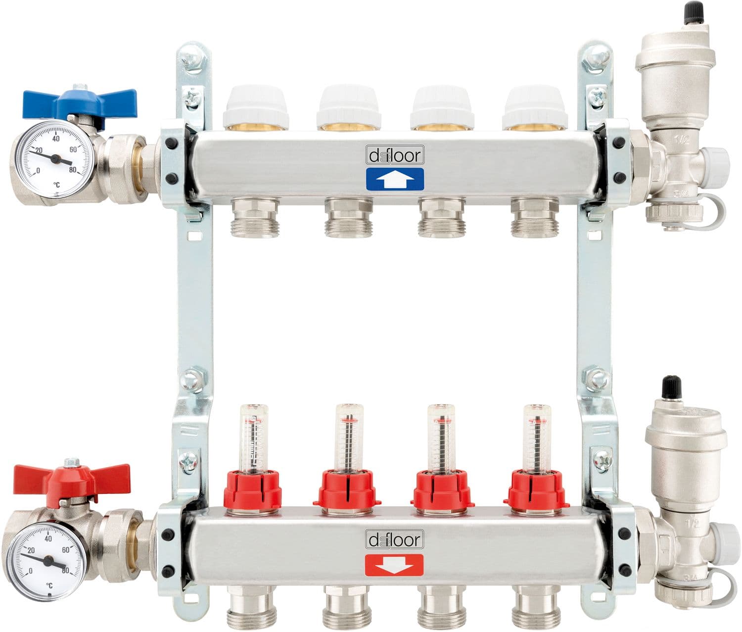 KIT COLLECTEURS INOX COMPLET CHAUFFAGE SOL D-FLOOR 4 CIRCUITS 3/4" EUROCONE