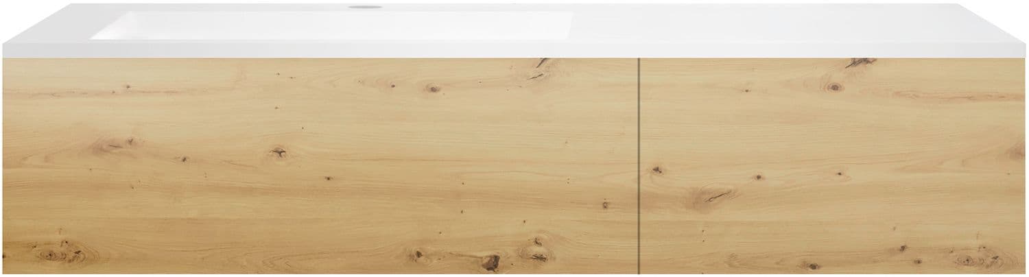 SOUS MEUBLE COFFEE 2 TIROIRS 140 CHENE DECOR URBAN+LAVABO EN MARBRE SYNTHETIQUE GAUCHE BLANC MAT