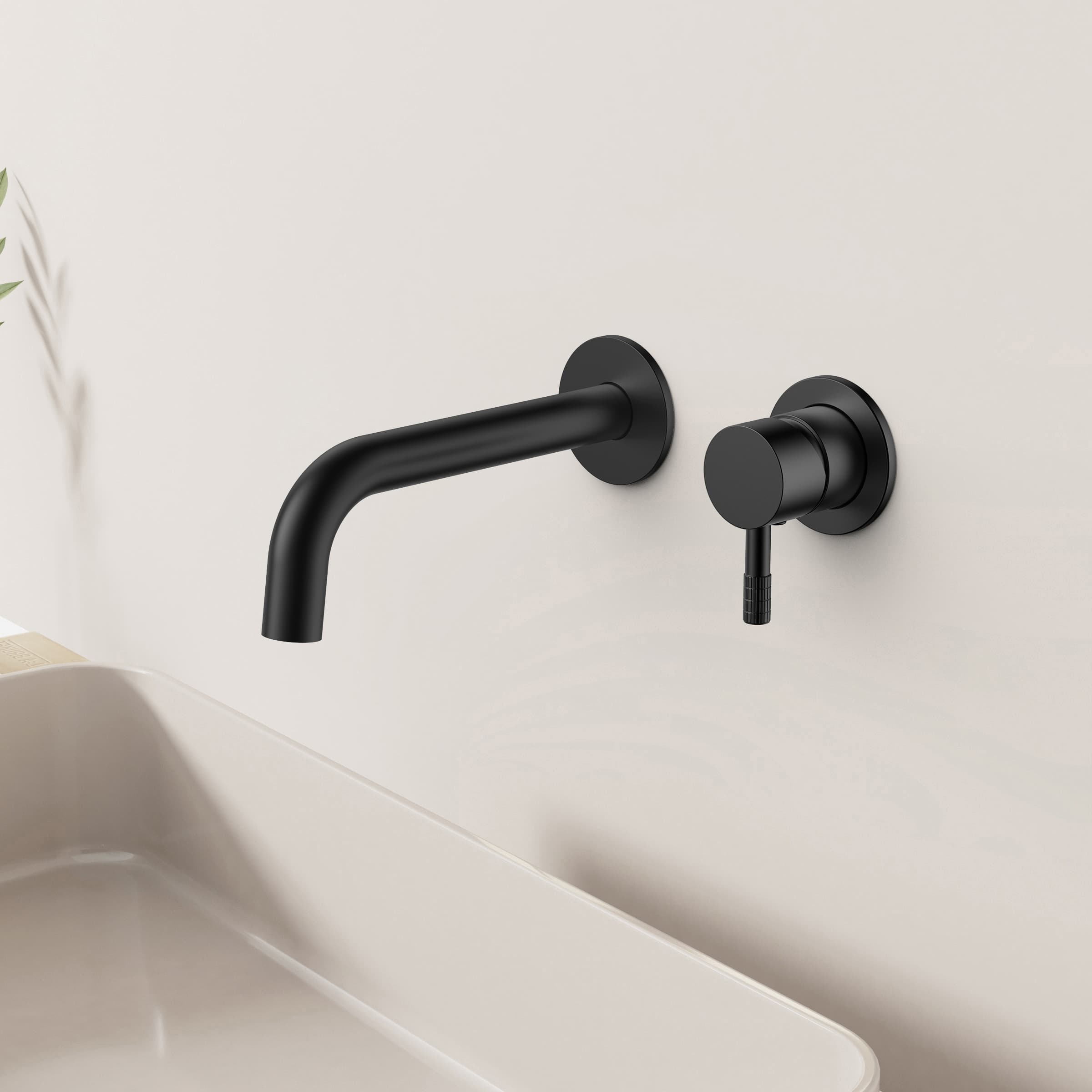 Stria élément de finition Mitigeur lavabo – démarrage À froid – encastré – poignée avec structure striée raffinée – sans bonde – Noir mat (PVD)