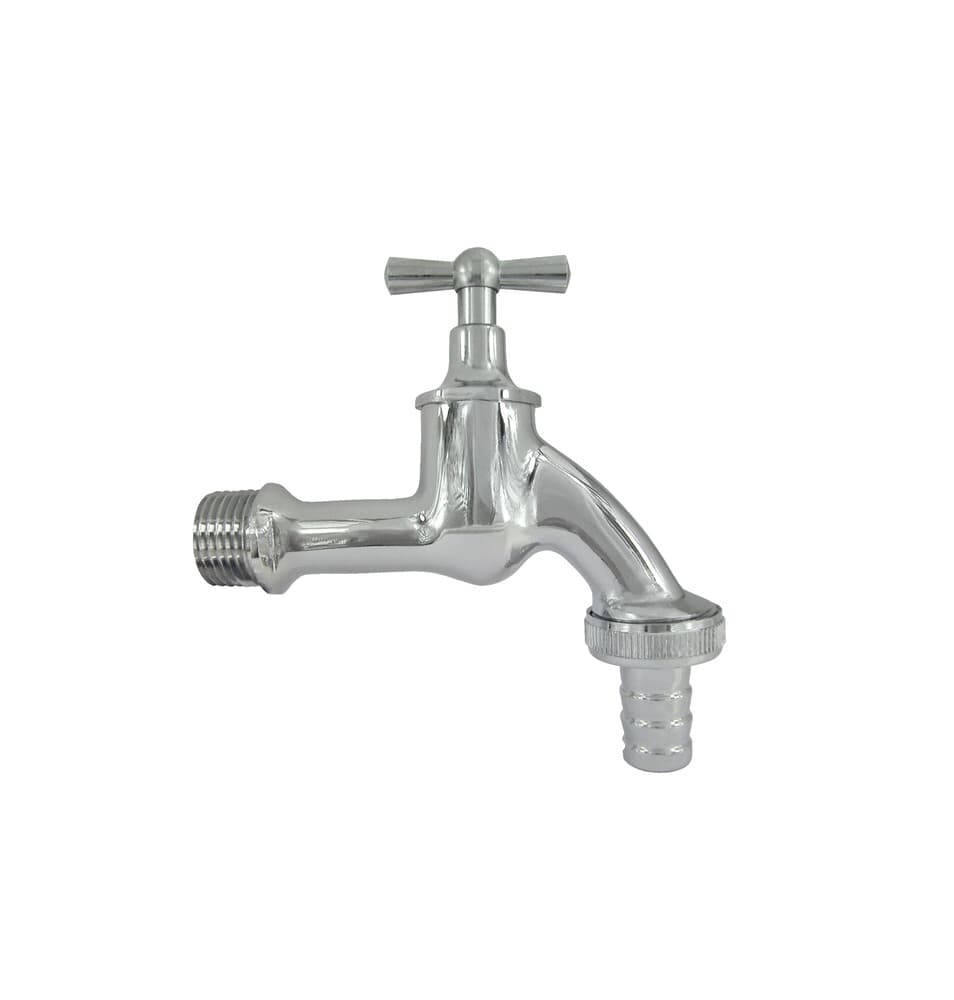 Robinet double service avec bec en métal 1/2" chromé