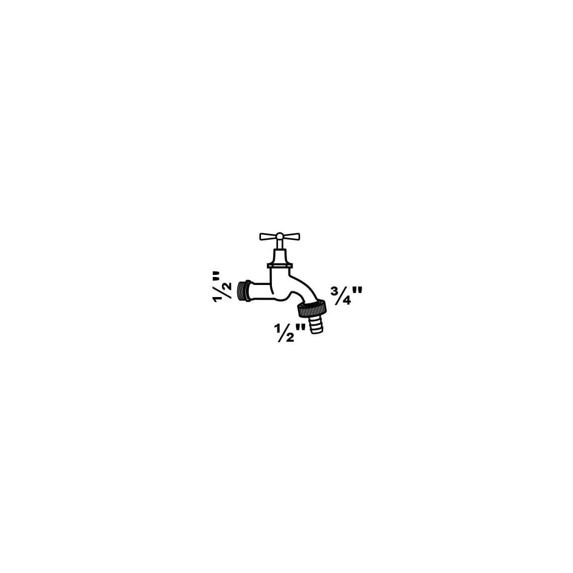 986180155 MS tapkraan Hendel, Mat chroom, 1/2"BU x 3/4"BU x 1/2"T