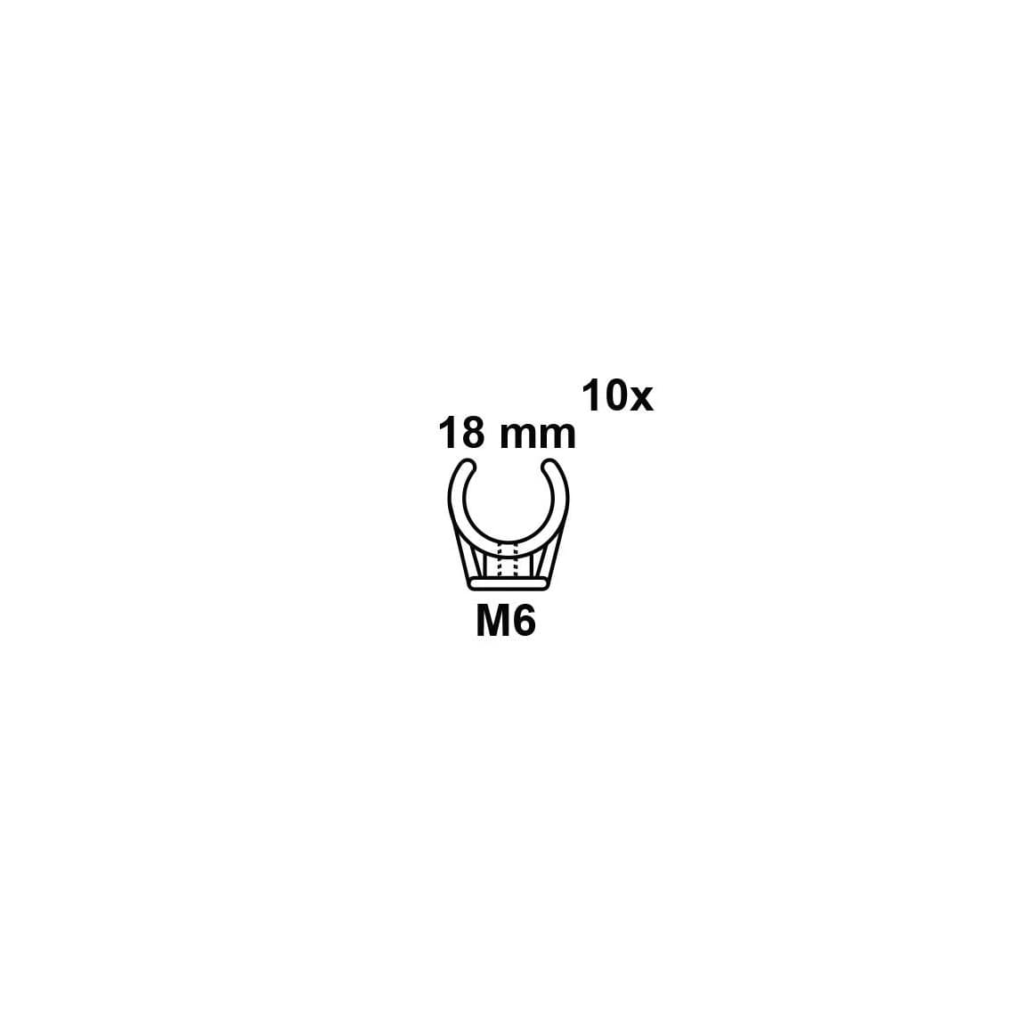 989183455 clip de fixation pour tube, simple, 18 mm, avec manchon fileté M6 (10x)