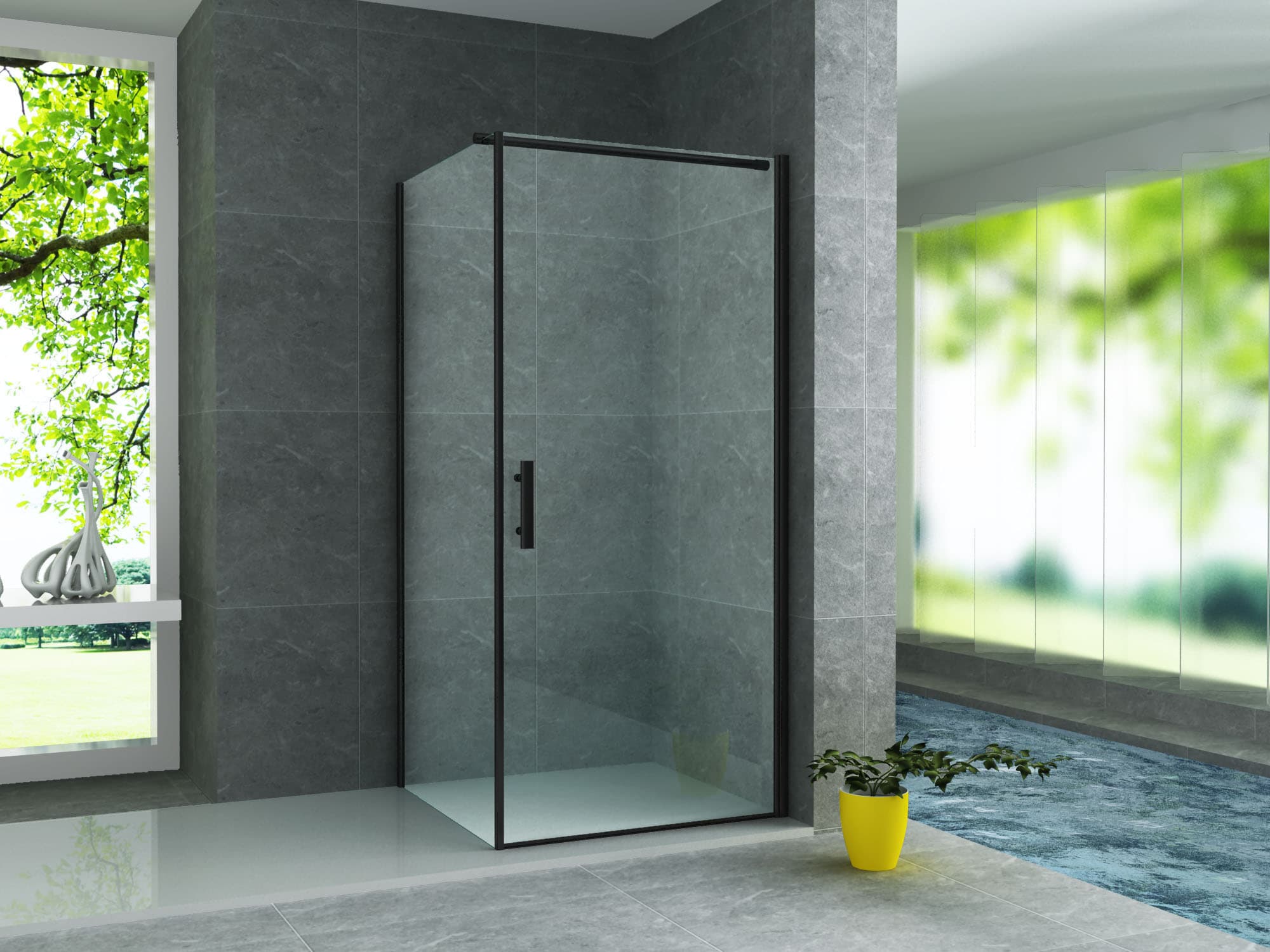 ALONI cabine de douche – porte pivotante et paroi latérale - 800X800X1900MM - Noir mat-verre clair