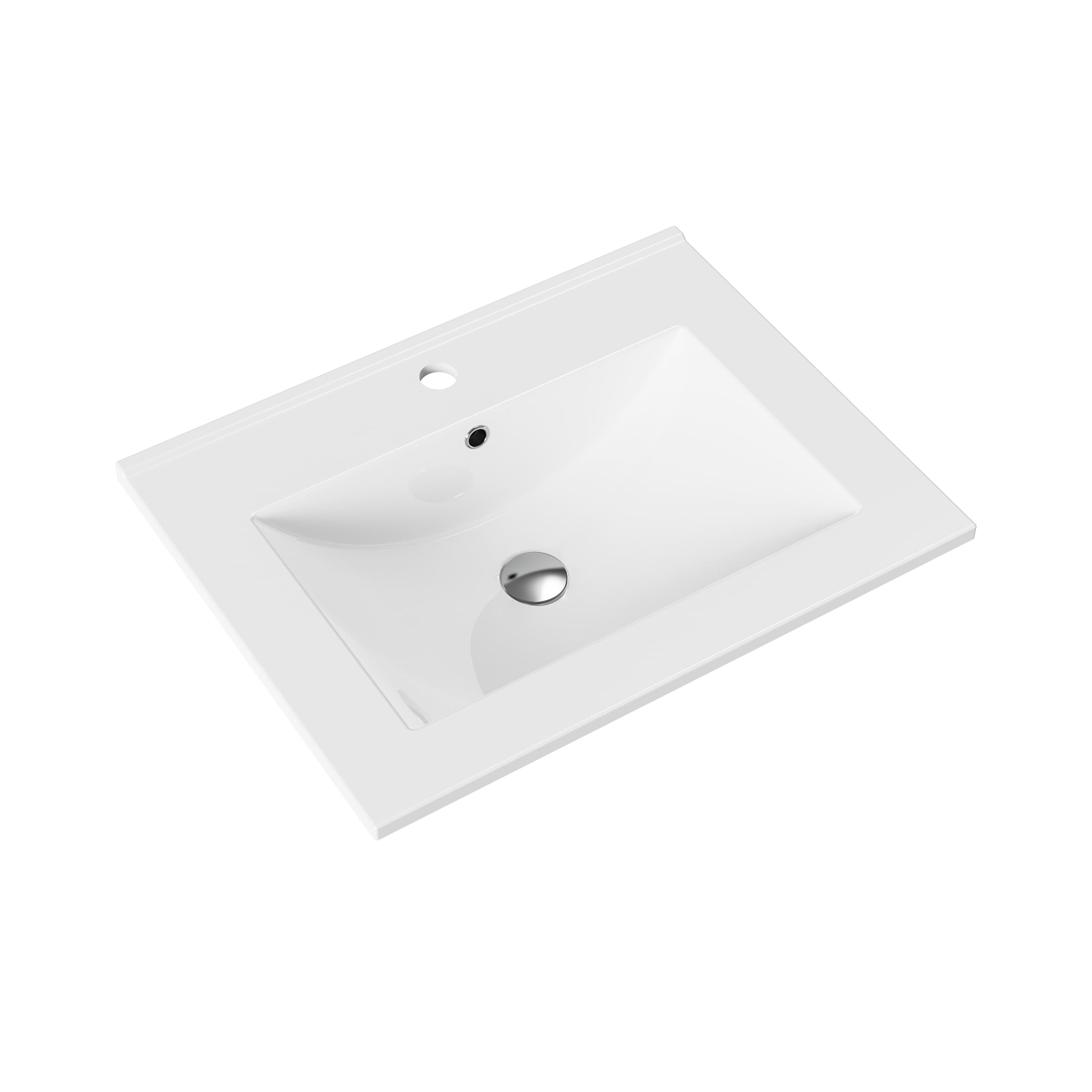 ALONI hayat lavabo - 1 Vasque - avec trop-plein - 1 trou robinet - marbre composite - 60X1,5X45 cm - blanc brillant