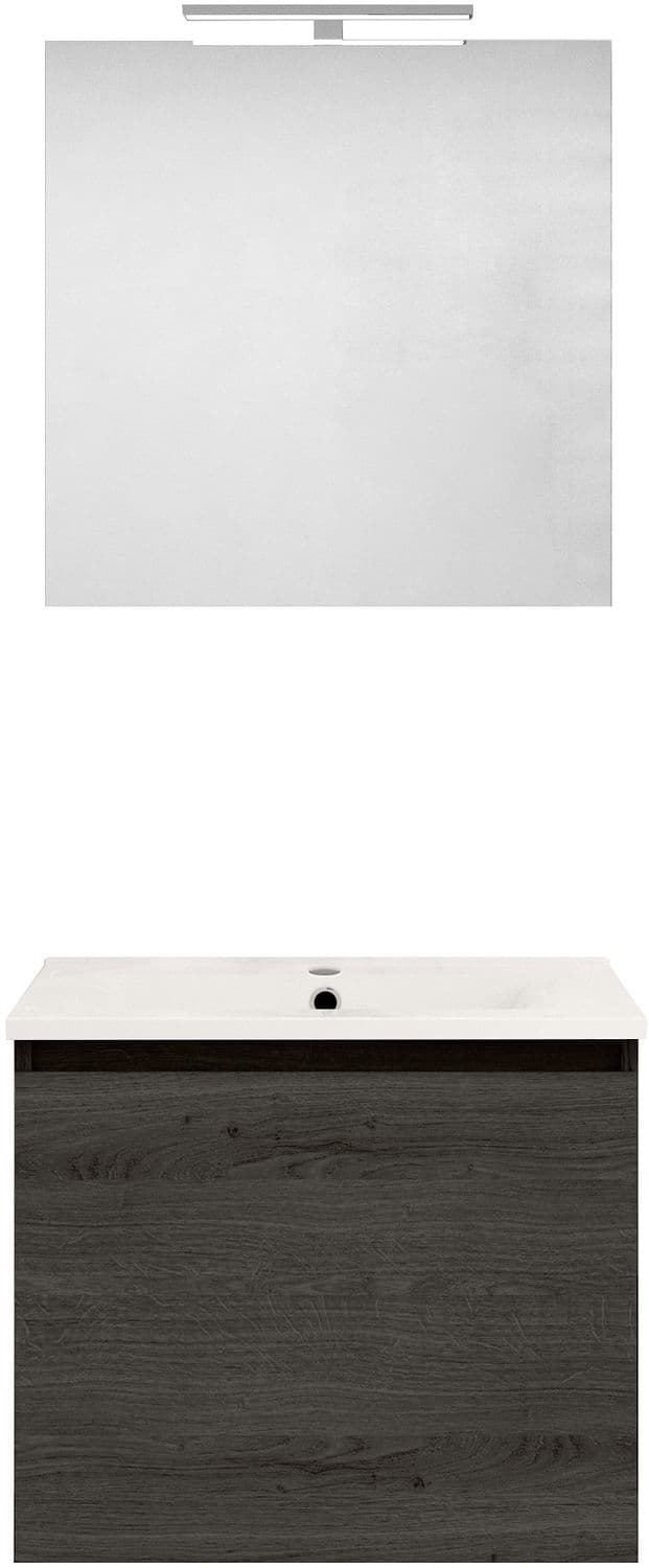 MEUBLE FORM 60CM SOLO 1 TIROIR PORCELAINE +MIROIR CHENE GRAPHIT