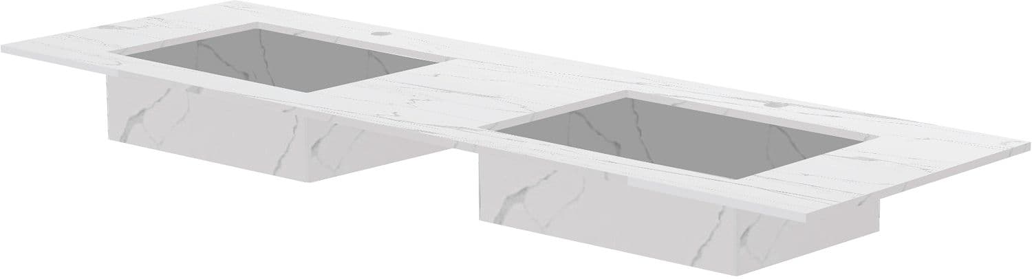 TABLET MARBRE CERAMIQUE PURO LAVABO S DOUBLE L160 H1,2 +TROU ROBINETS WHITE CALACATTA