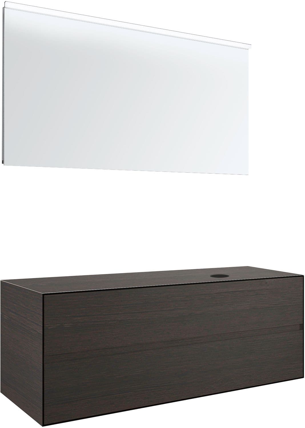 MEUBLE 2 TIROIRS+ TABLET POUR LAVABO A POSER DROITE TENSO 140CM SANS TROU ROBINET WENGE AVEC MIROIR