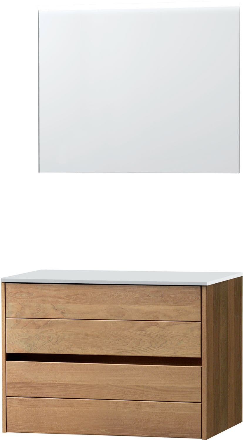MEUBLE MOLTO CHENE MASSIF 90 POUR LAVABO A POSER SOLID MIROIR