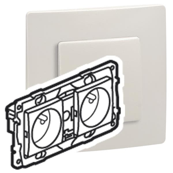 Niloé prise 2 x 2 pôles + T précâblée 16A bornes automatiques Crème à vis