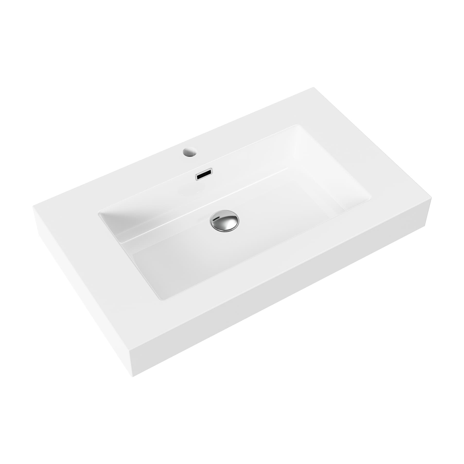 ALONI lavabo - 1 Vasque - avec trop-plein - 1 trou robinet - marbre composite - 80X10X46 cm - blanc brillant