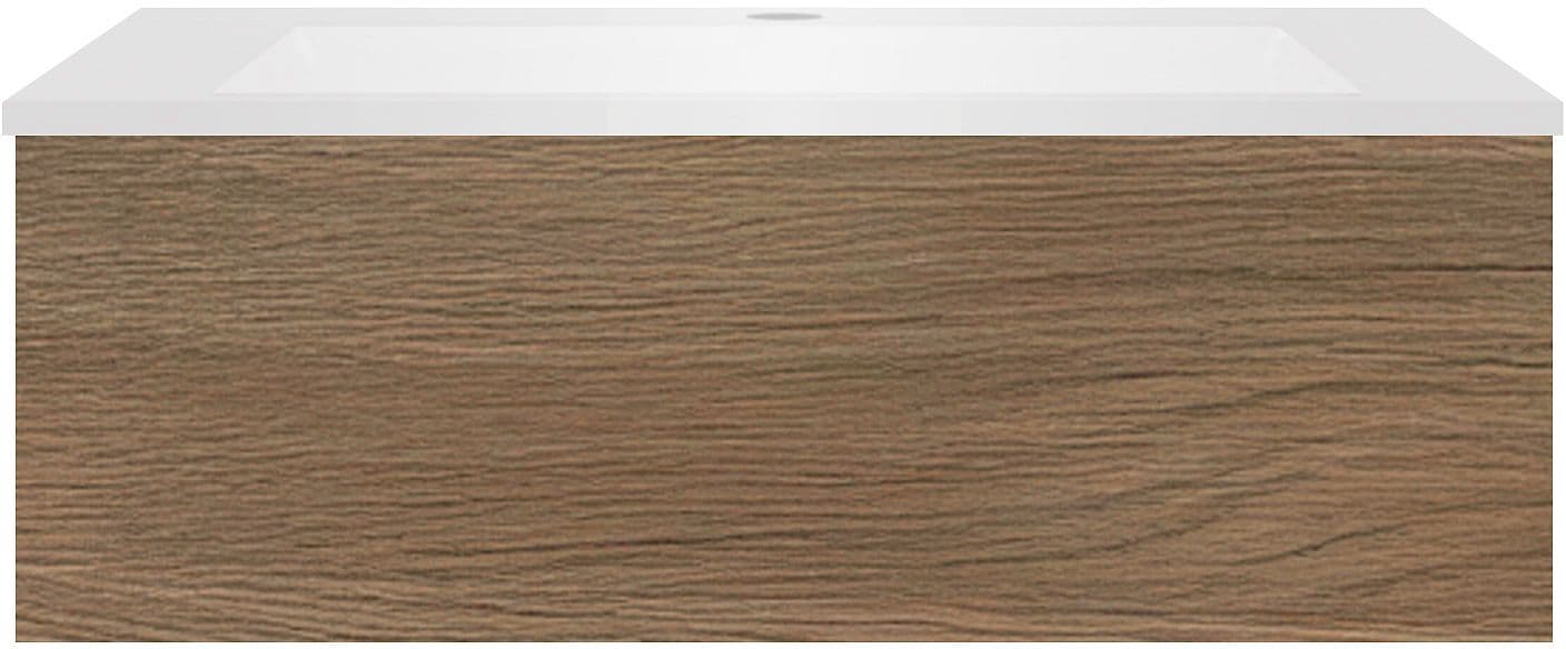 SOUS MEUBLE COFFEE 1 TIROIR 90 CHENE CARAMELLE+LAVABO EN MARBRE SYNTHETIQUE BLANC MAT