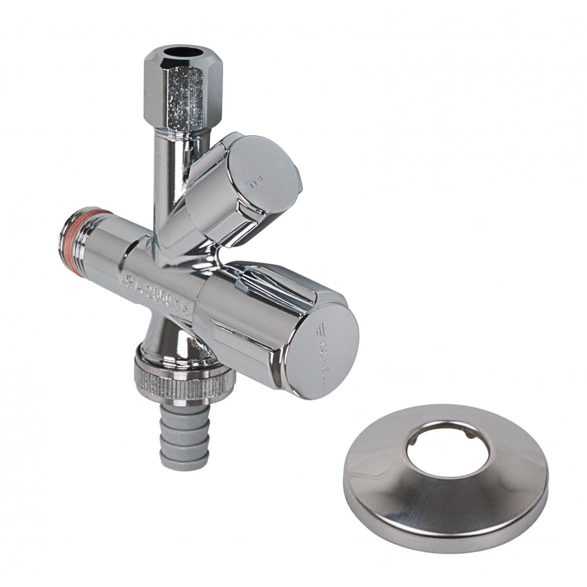 35450699 SCHELL GA-robinet d'équerre, chromé, 1/2" M x 3/4" M x 3/8" M x 10 mmQ, auto-étanche
