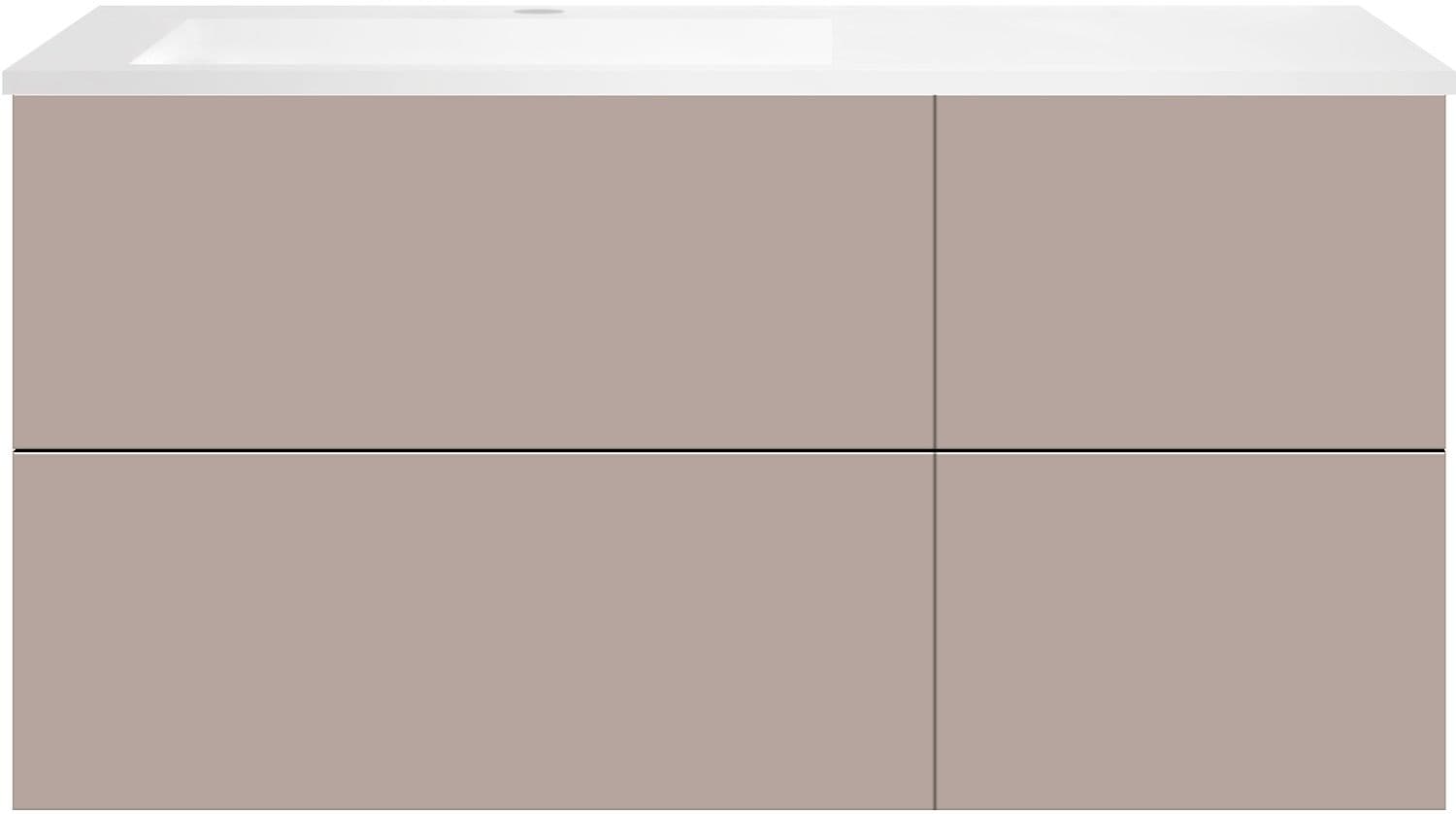 SOUS MEUBLE COFFEE 4 TIROIRS 120 GRIS BASALTE MAT+LAVABO GAUCHE EN MARBRE SYNTHETIQUE BLANC