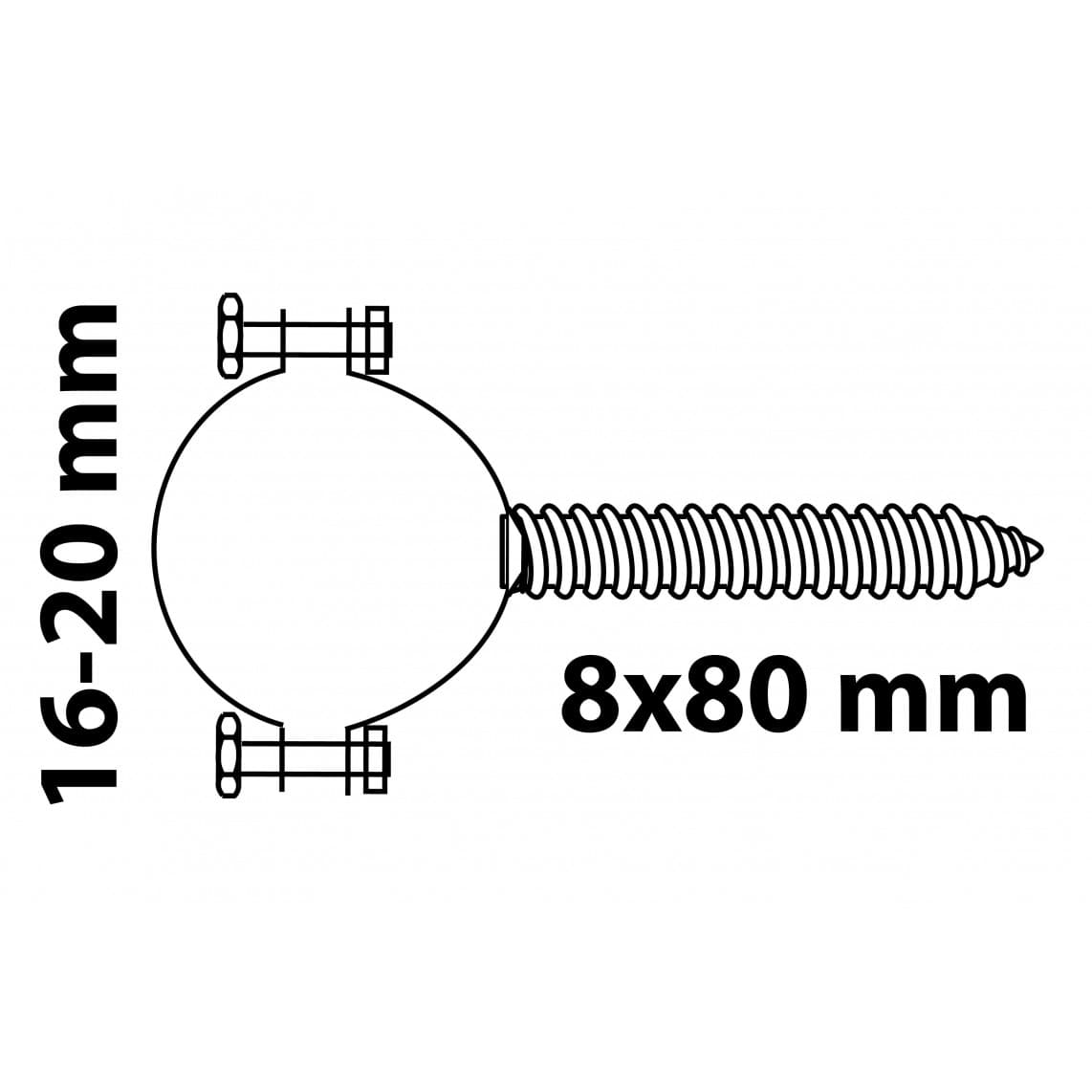 973124917 collier pour tuyau, 16 - 20 mm, avec vis à double filetage M8 x 80 mm (2x)