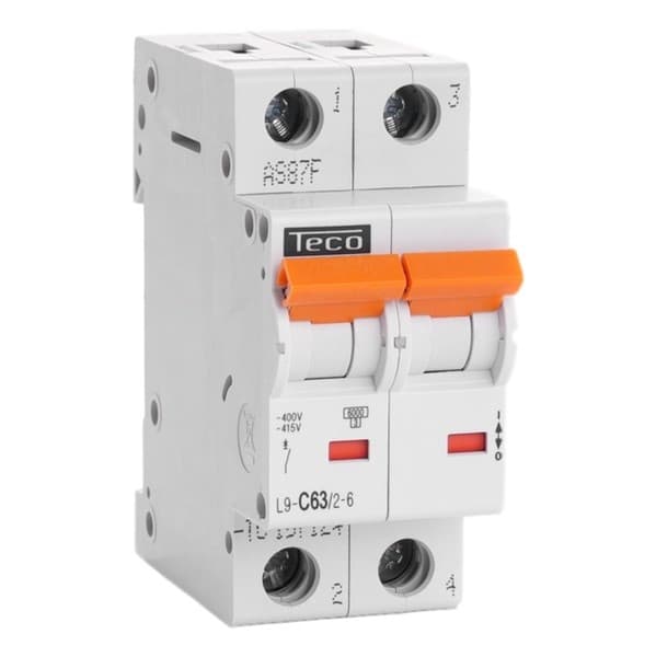 Disjoncteur 2 pôles 63A 6kA courbe C