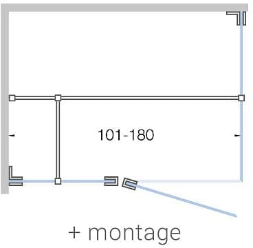 PORTE PIVOTANTE AVEC PARTI FIX+ PAROI LATERALE CLOSE JUSQU'A 180CM H200CM SATIN-INOX MAT+ MONTAGE
