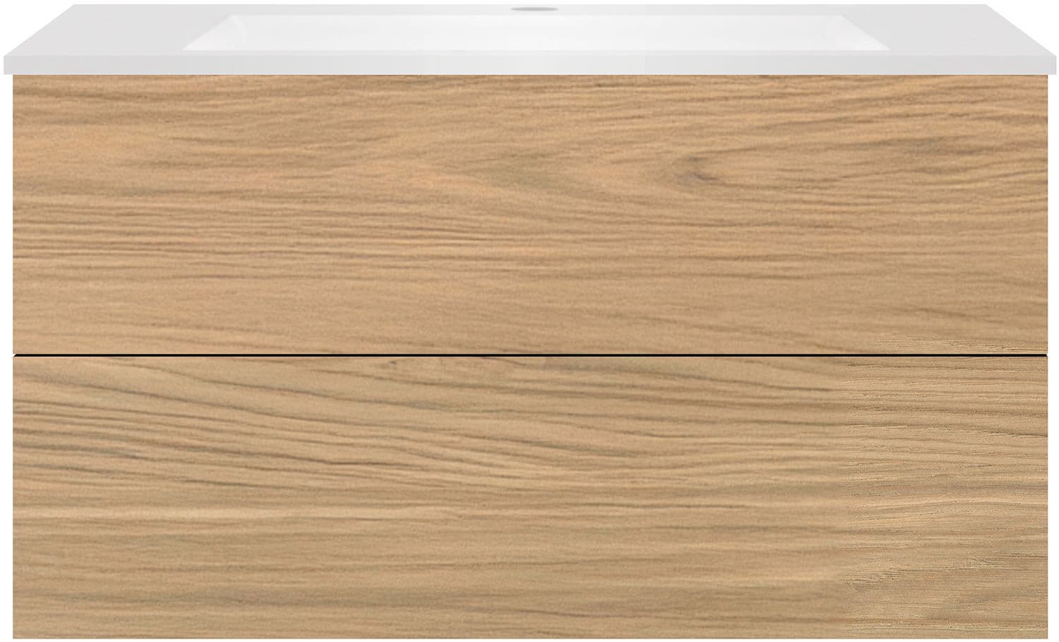 SOUS MEUBLE COFFEE 2 TIROIRS 100 CHENE CLASSIQUE +LAVABO EN MARBRE SYNTHETIQUE BLANC MAT