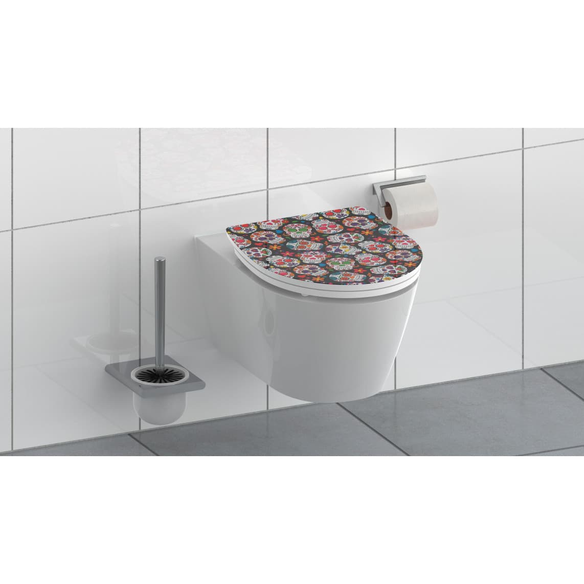 82586 abattant WC en Duroplast HG CRAZY SKULL, avec frein de chute et déclipsable