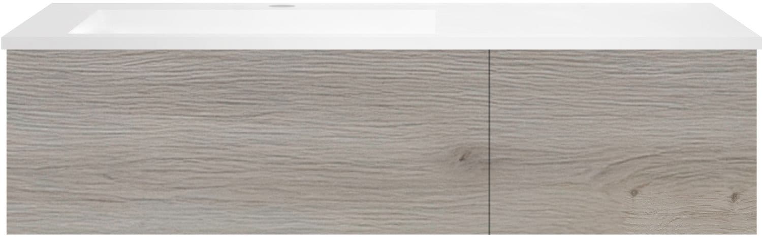 SOUS MEUBLE COFFEE 2 TIROIRS 120 CHENE ARGENT+LAVABO GAUCHE EN MARBRE SYNTHETIQUE BLANC MAT