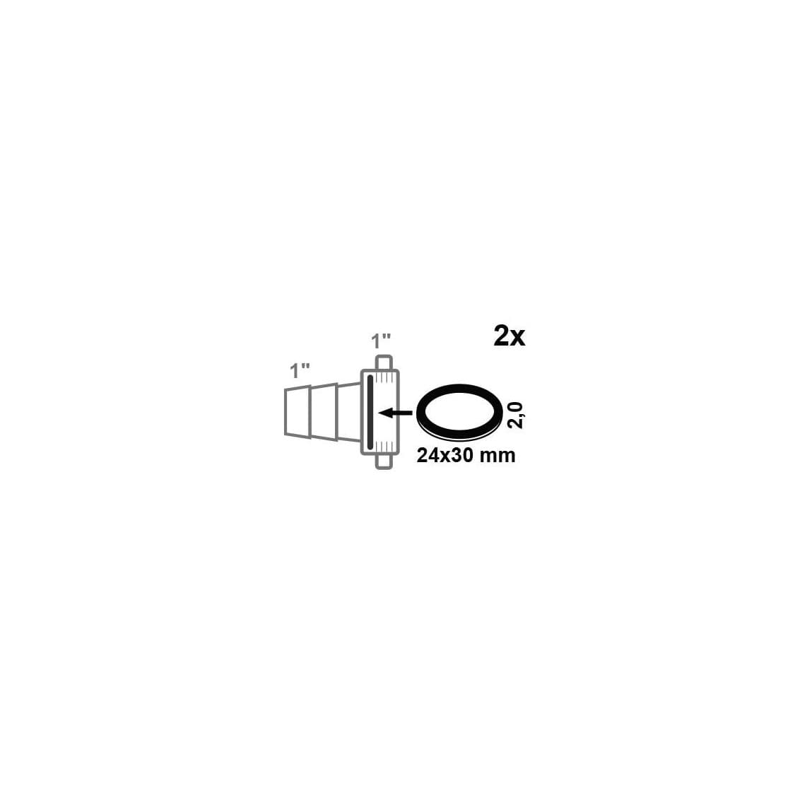98696810 Joint de raccord de tuyaux, Caoutchouc, 24 x 30 x 2 mm, pour 1" (2x)