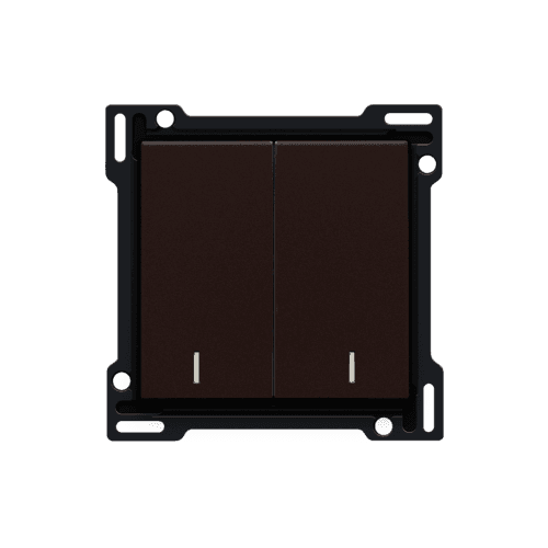 Set de finition avec double voyant pour interrupteur double allumage, interrupteur va-et-vient + bouton-poussoir N.O., interrupteur va-et-vient double ou bouton-poussoir double N.O. ou N.F., couleur dark brown coated