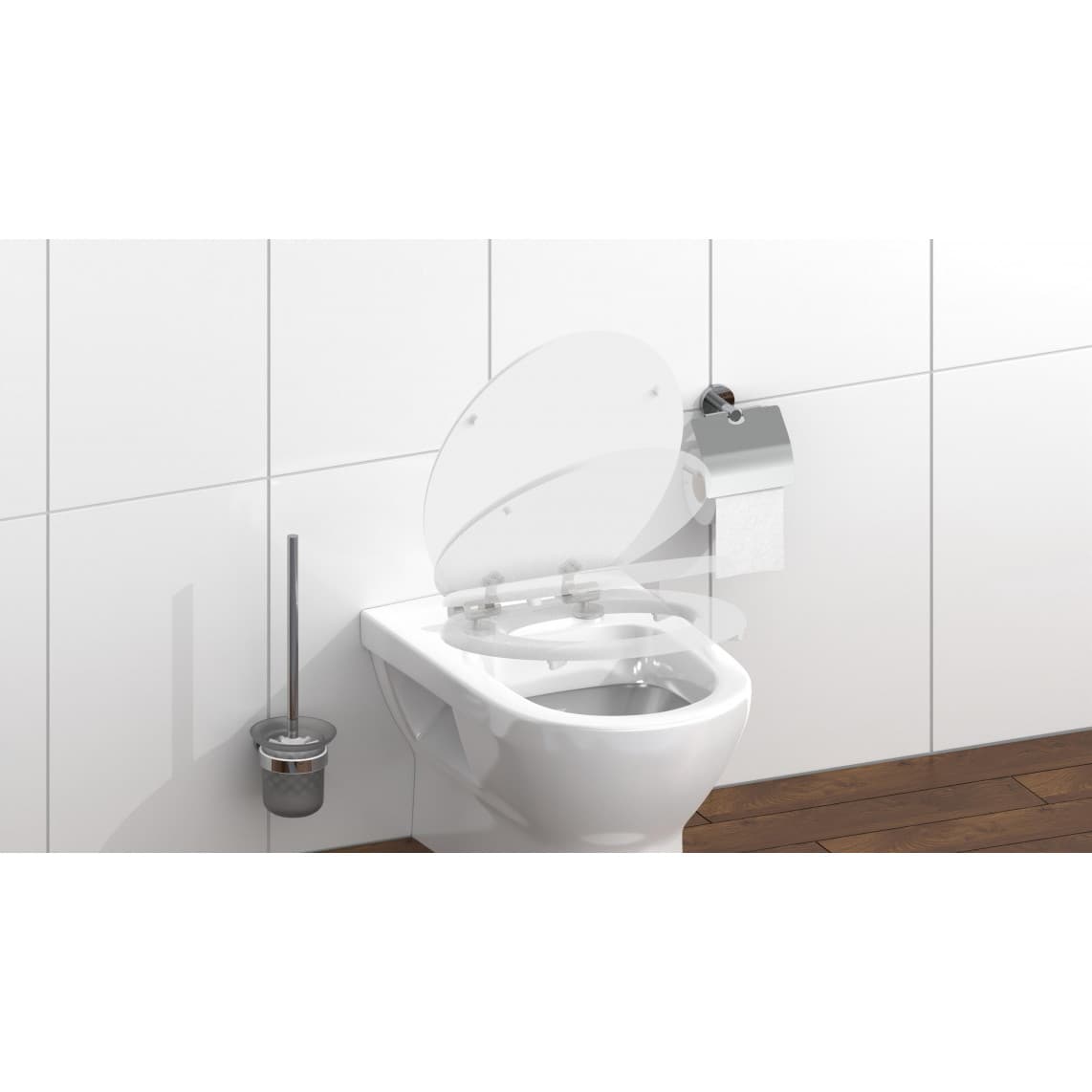 84100 WC-bril met houtkern WHITE, met valrem
