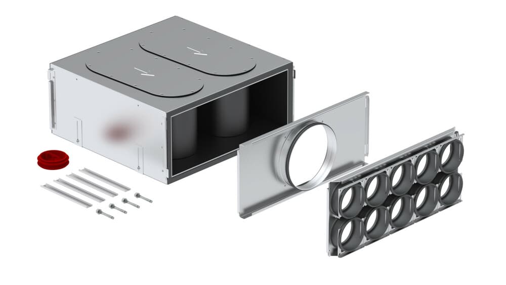 ComfoWell 520 Silencerkit Plaque d’éxtrémité DN200 Plaque de montage 10xDN90 RLC