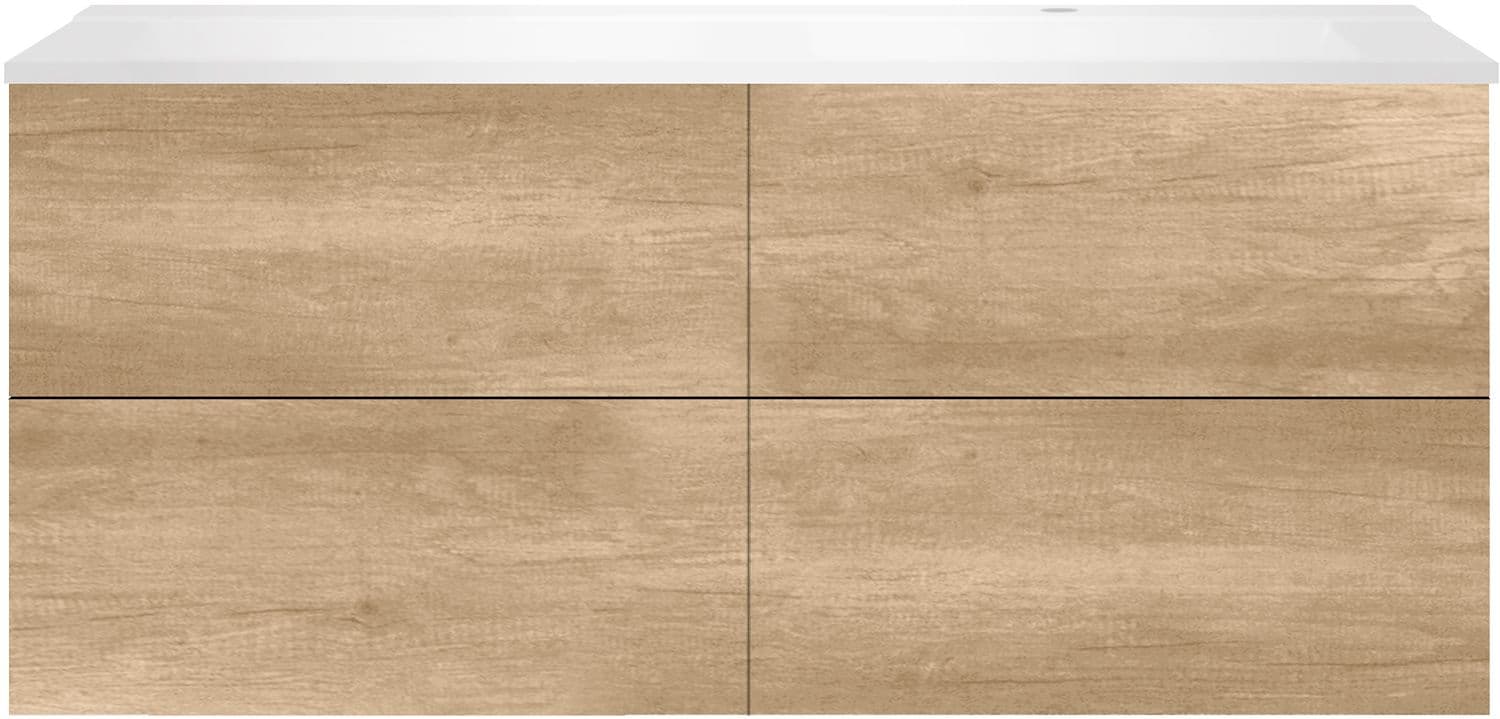 SOUS MEUBLE COFFEE 4 TIROIRS 140 CHENE DECOR CACHMIRE+LAVABO DROITE BLANC