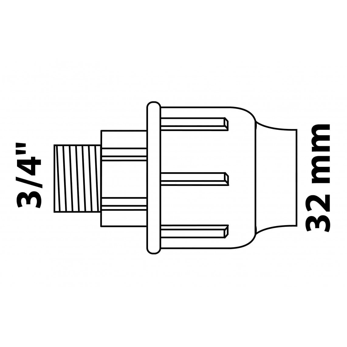 984842417 PP pièce intermédiaire, 32 mm x 3/4" M, raccord à serrer pour PEHD/socarex
