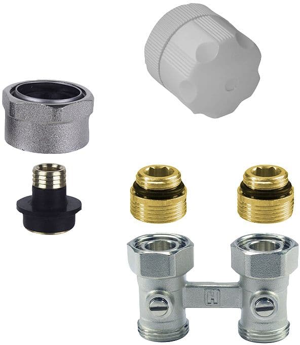 KIT DE ROBINET MANUEL POUR RADIATEUR UNIVERSAL INTEGRA 1/2" OU 3/4" RACCORDS 16MM HONEYWELL DROITE