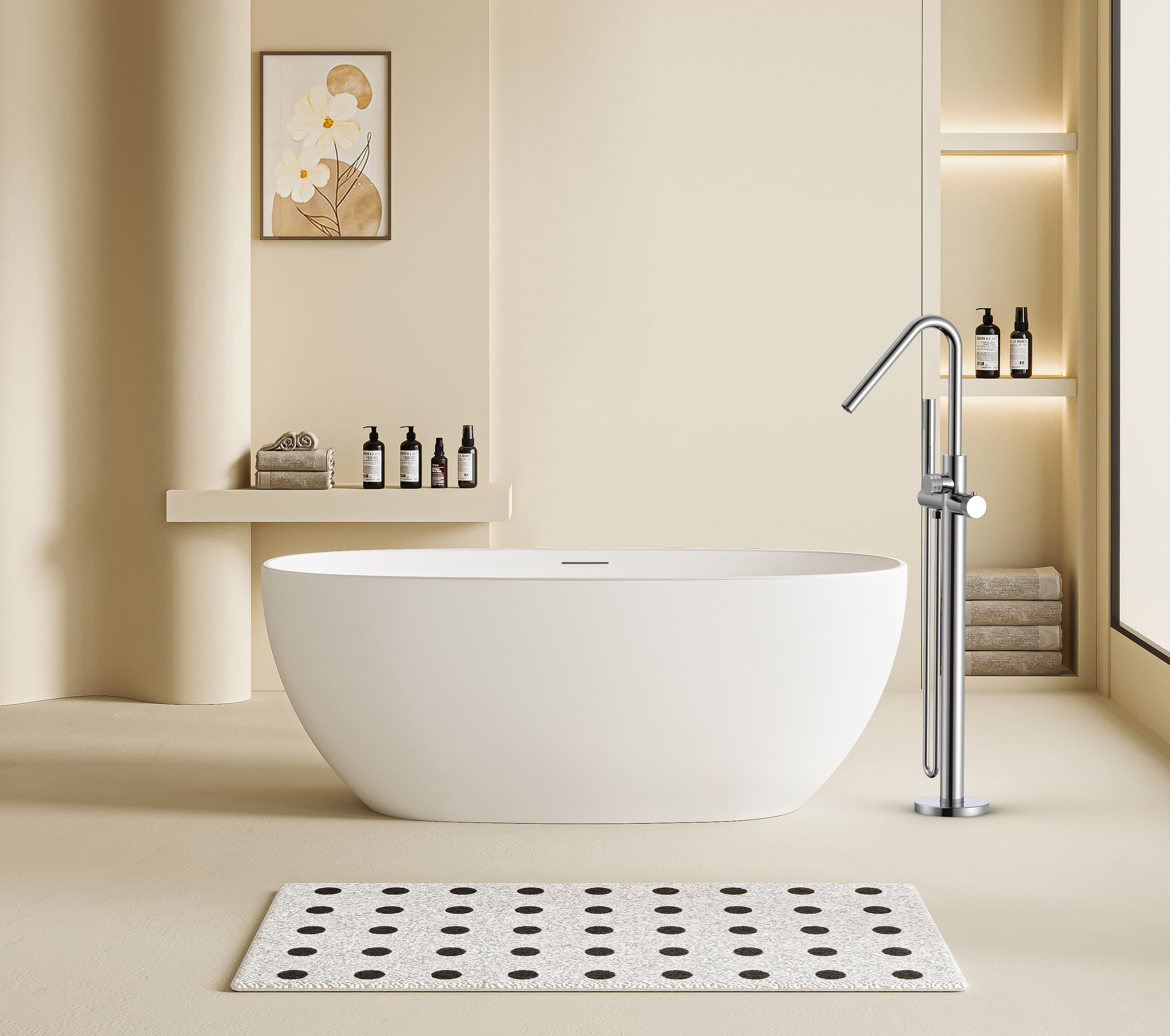 Stria badmengkraan - vrijstaand - thermostatisch - met handdouche en doucheslang - knoppen met ribbelstructuur - Belgaqua - chroom