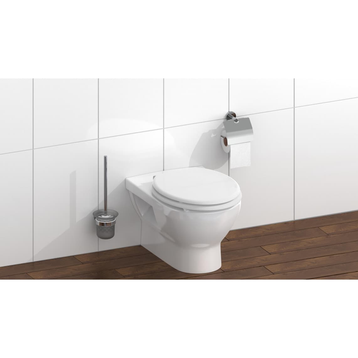 84100 WC-bril met houtkern WHITE, met valrem