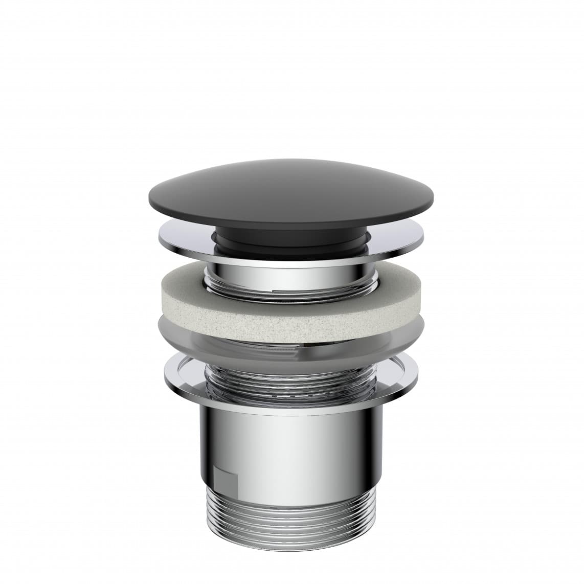 98807420 Design-vanne d'évacuation, capuchon noir-matt, 1 1/4" x 65 mm