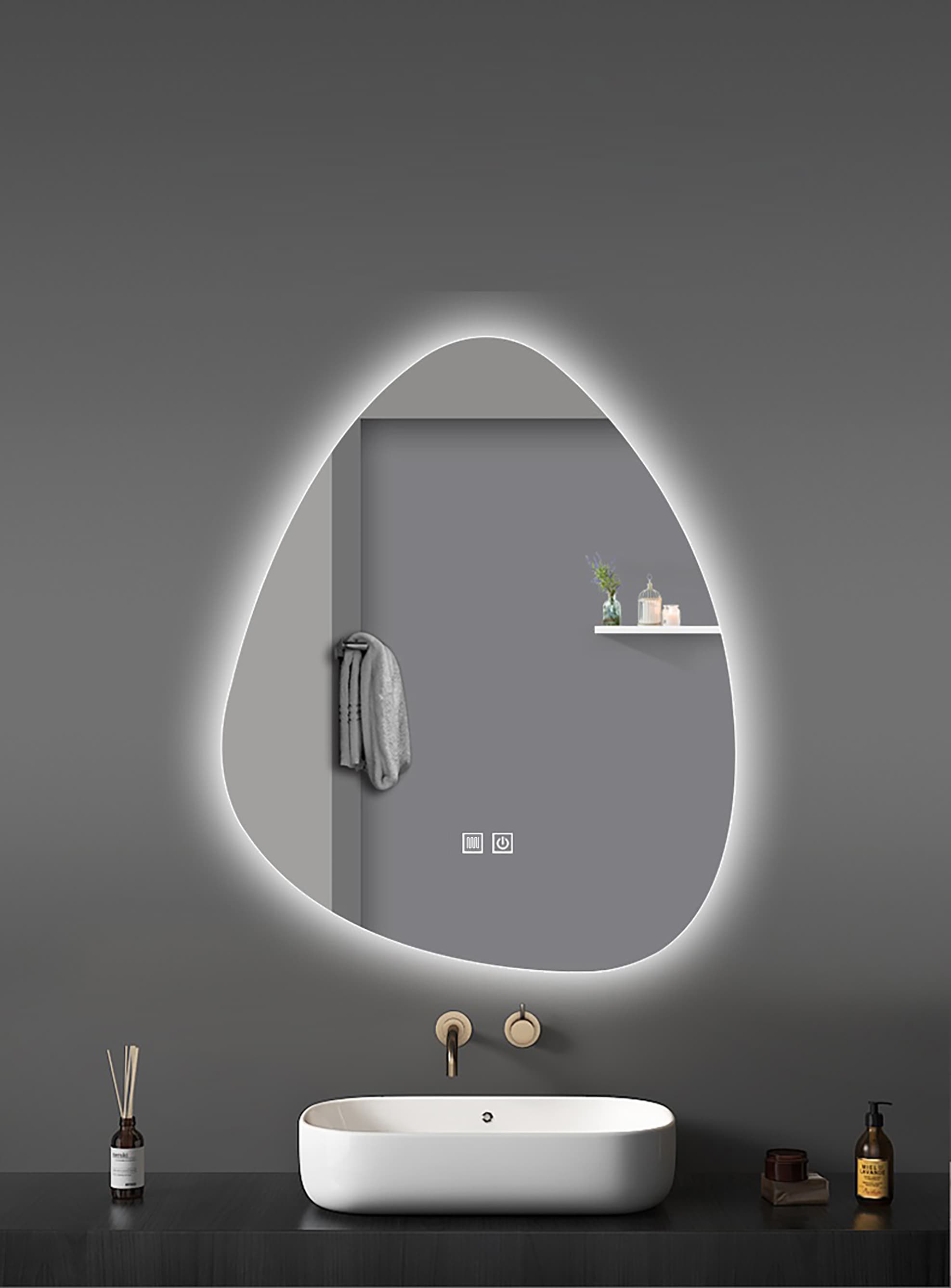 ALONI uovo miroir - avec éclairage Led - ovoïde - sans cadre - avec chauffage - température de couleur Led 3500-6500K - 60X80CM
