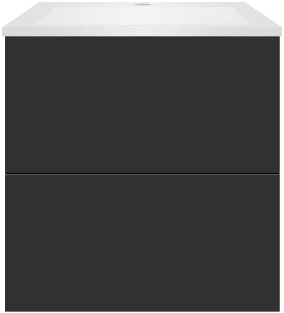 SOUS MEUBLE COFFEE 2 TIROIRS 60 GRAPHITE DOUX MAT+LAVABO EN MARBRE SYNTHETIQUE BLANC