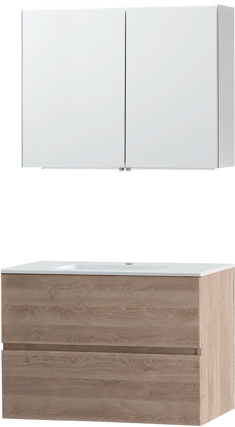 MEUBLE MOLTO CHENE NATUREL 90 MARBRE SYNTHETIQUE ARMOIRE TOILETTE