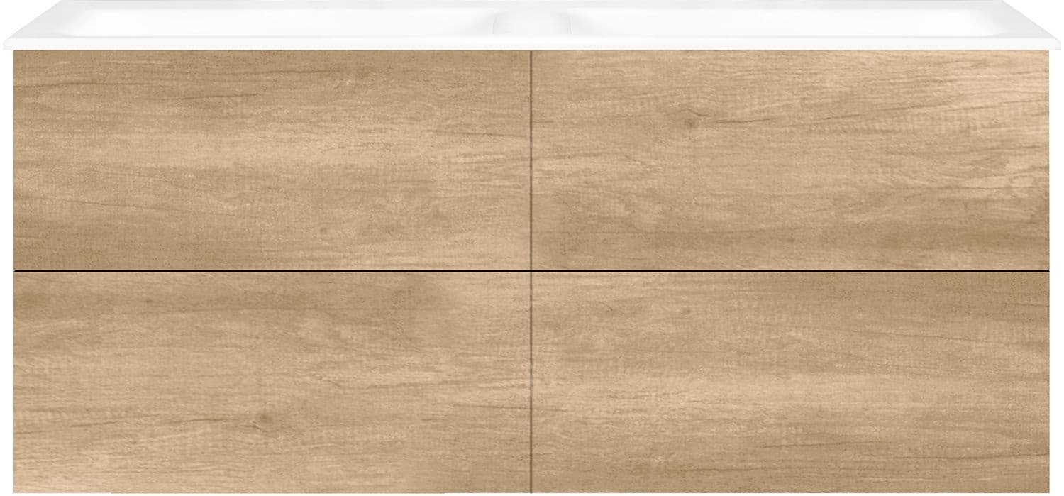 ONDERBOUW COFFEE 4 LADES 140 DUO EIKEN DECOR KASJMIER +DUBBELE WASTAFEL PORSELEIN ZND.KRAANGAT WIT