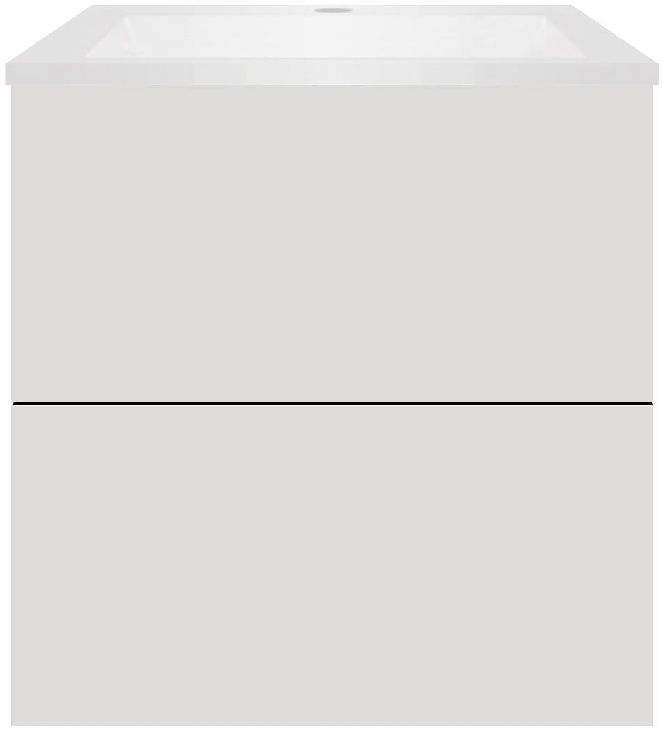 SOUS MEUBLE COFFEE 2 TIROIRS 60 GRIS VELOURS MAT+LAVABO EN MARBRE SYNTHETIQUE BLANC