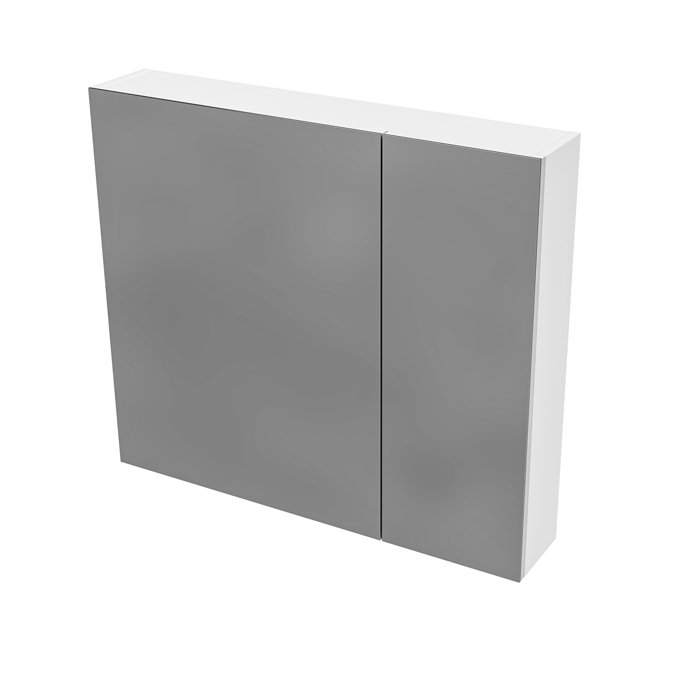 Hayat Armoire miroir - 2 portes miroirs asymétriques, à un seul côté - 4 étagères réglables en hauteur - 80X70X15 cm - blanc brillant