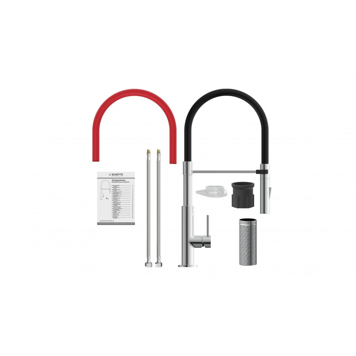 79180 STILO Keukenkraan, chroom/zwart, chroom/rood, met soft-touch slang